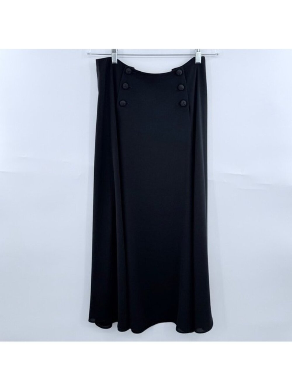 Maggie Shepherd Black Midi Skirt Vintage Size Medium Button Front A-Line Flowy
